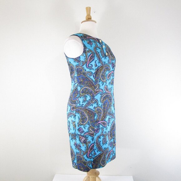 Talbots Plus Size Blue Pink Floral Paisley Sleeveless Sheath Dress Size 16 - Picture 6 of 10